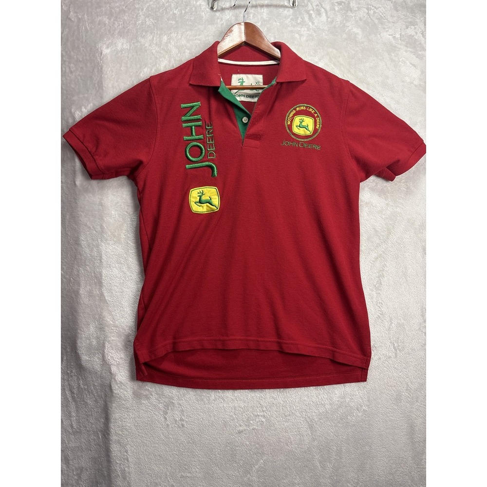 Vintage John Deere Red Polo Shirt XL embroidered - Picture 1 of 6